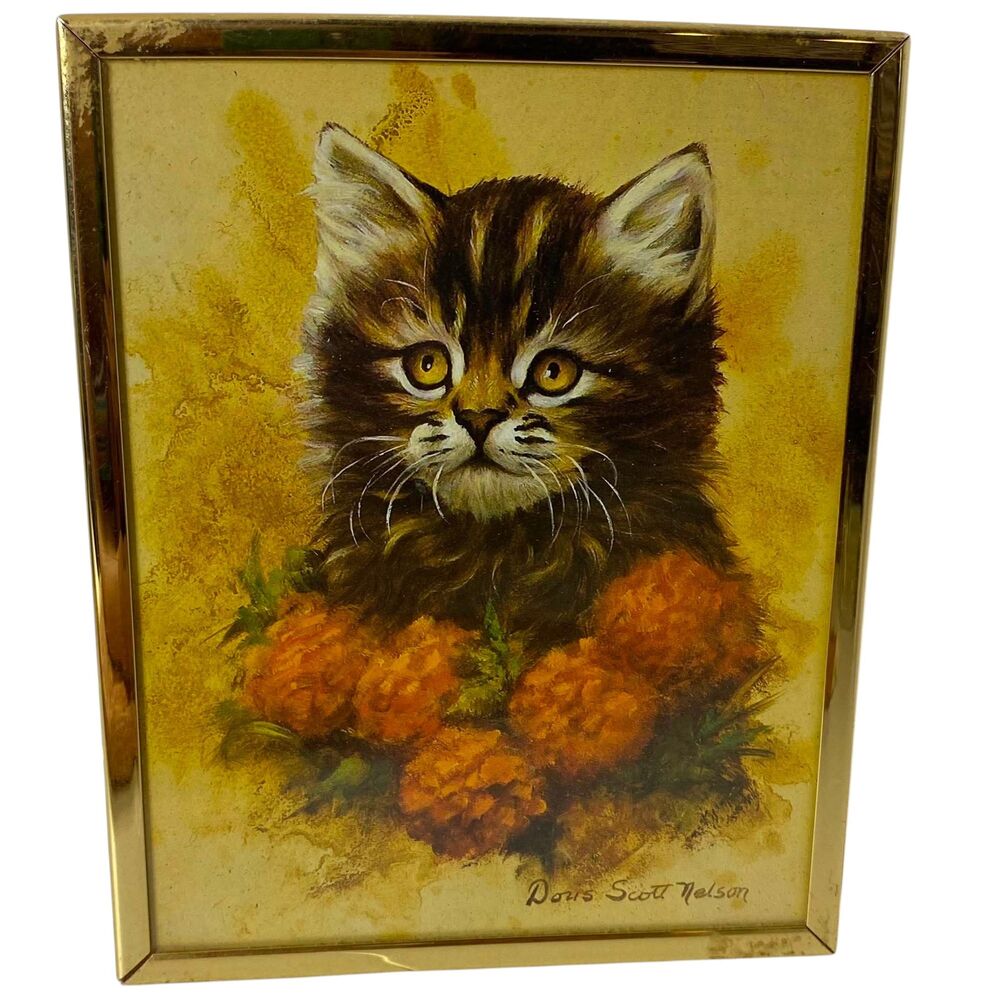Vintage Kitten " Doris Scott Nelson " Framed Art